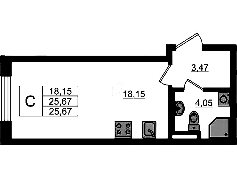 Квартира студия 25.67 м², 1/4 эт., ЖК «Новая история»